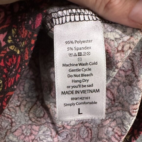 LuLaRoe Randy Shirt Womens Lrg Black Red Raglan Floral Baseball Tee Stretch Top - Picture 6 of 7